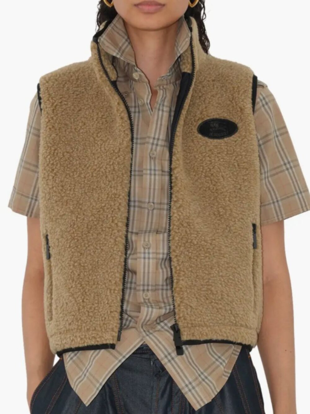 Burberry Cropped Fleece Gilet Camel Brown Wool Blend Vest Size Large